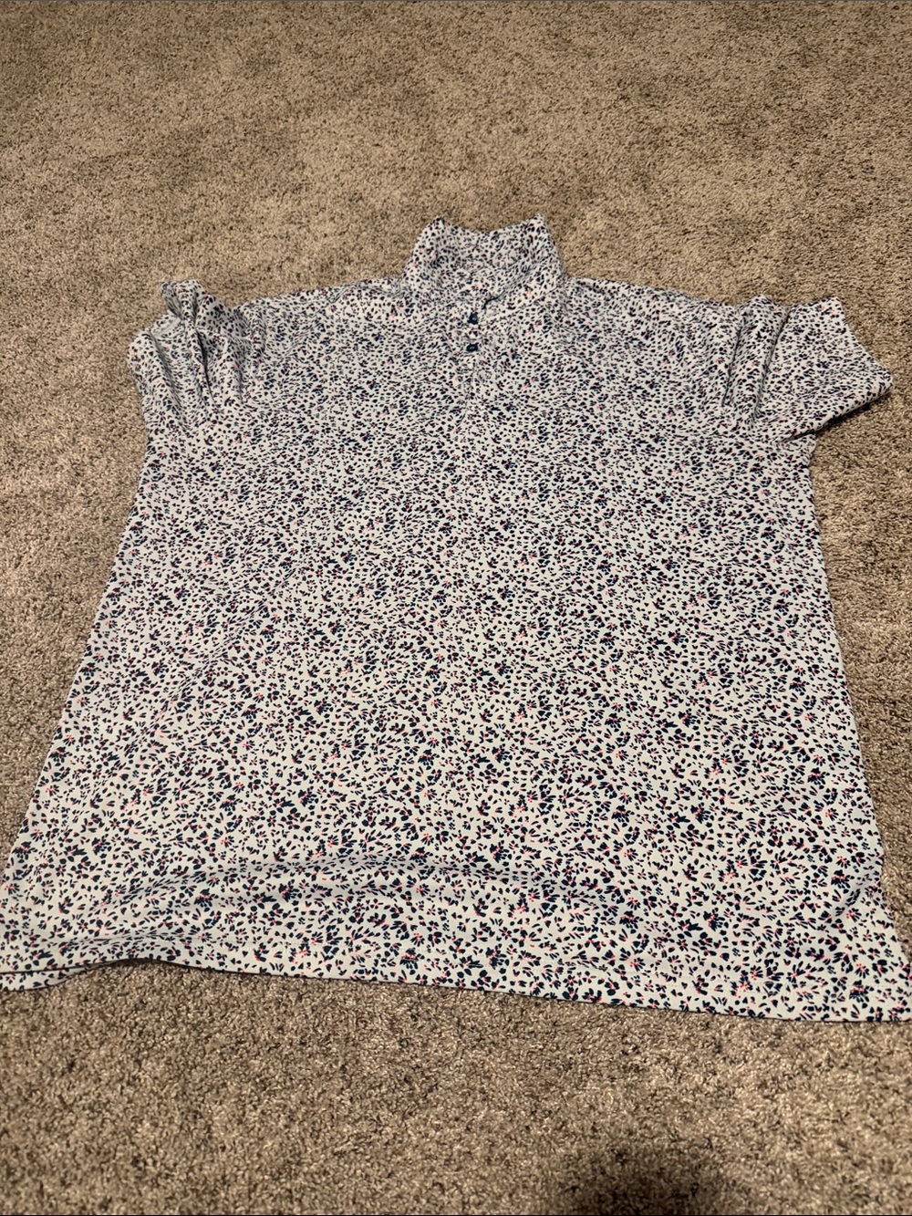 Antigua White Polo with Navy and Pink Micro Print